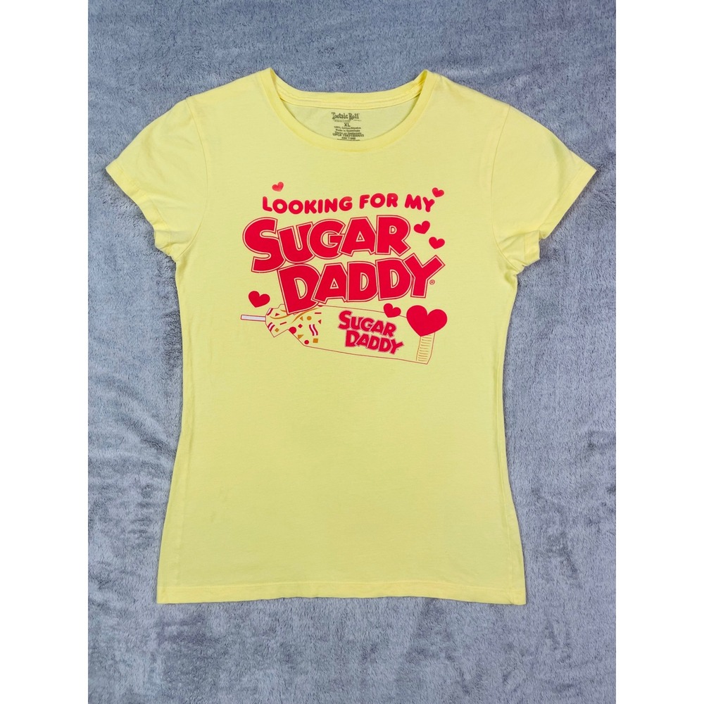 Tootsie Roll Sugar Daddy Graphic T-Shirt Women XL Yellow Candy Promo Funny Tee